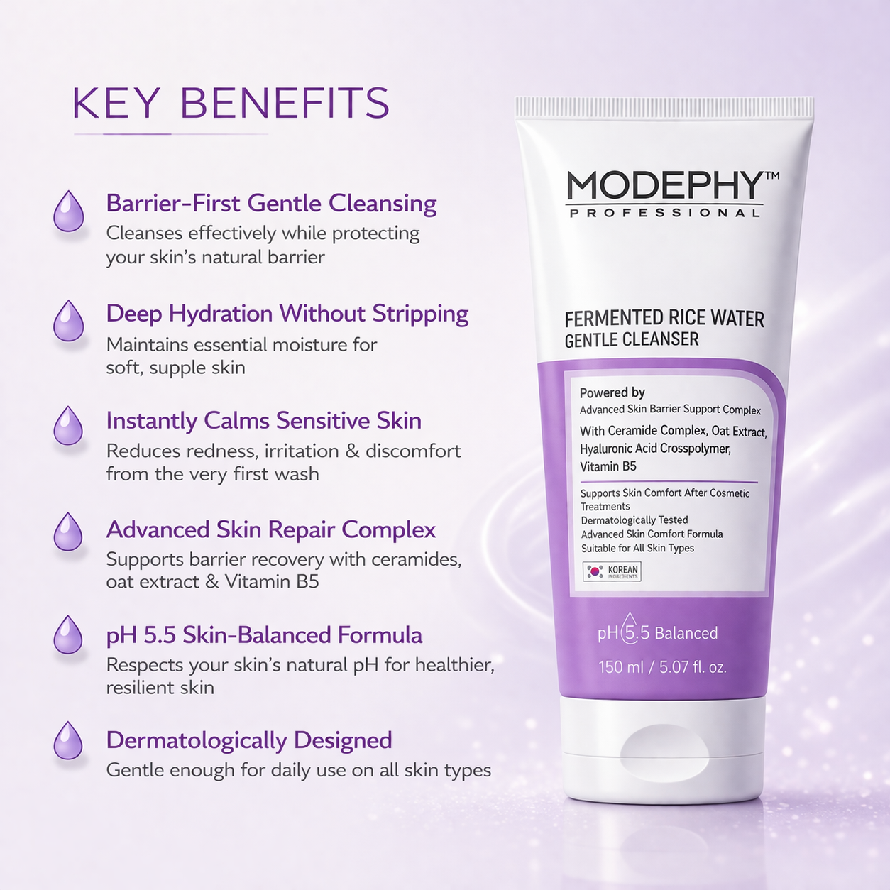 MODEPHY Fermented Rice Water Gentle Cleanser - pH 5.5 Facewash